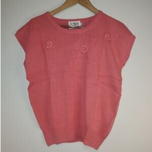 Cervelle Pink Coral  Embroidered Round Neck Pullover Sweater Vest Size Large